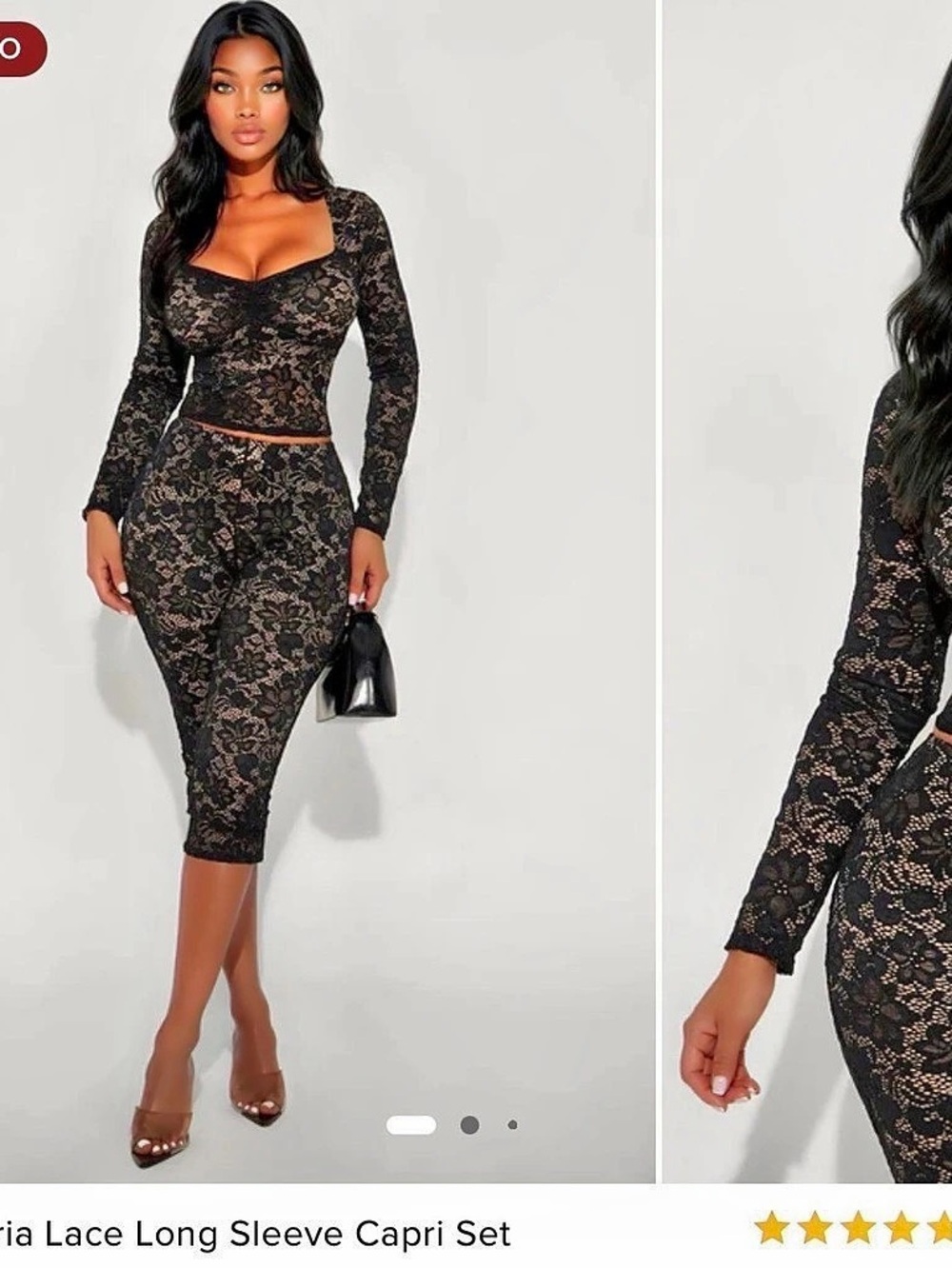 Fashion Nova Victoria Lace Long Sleeve Capri Set Floral Capri Set Black Size